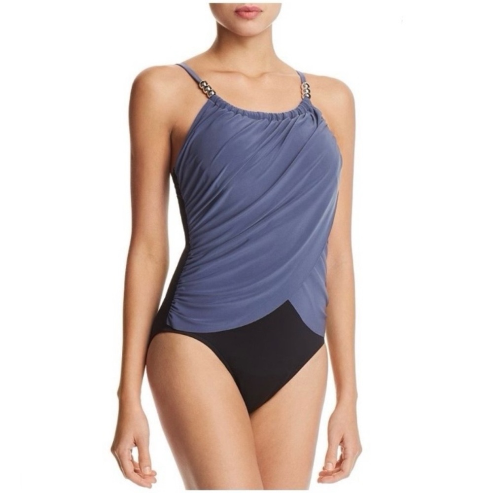 Magicsuit Solid Lisa Blue Black wrap beaded Swimsuit